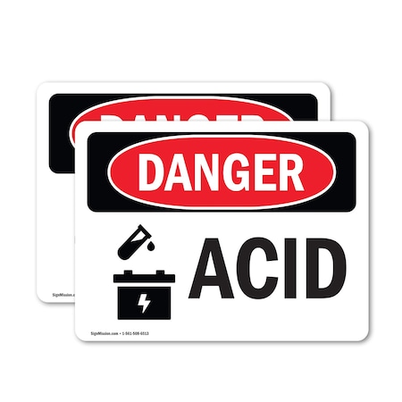 Signmission Acid Danger Sign, Vinyl Decal, 18in W x 12in L, 2PK OS-2PACK-DS-D-1218-L-1017